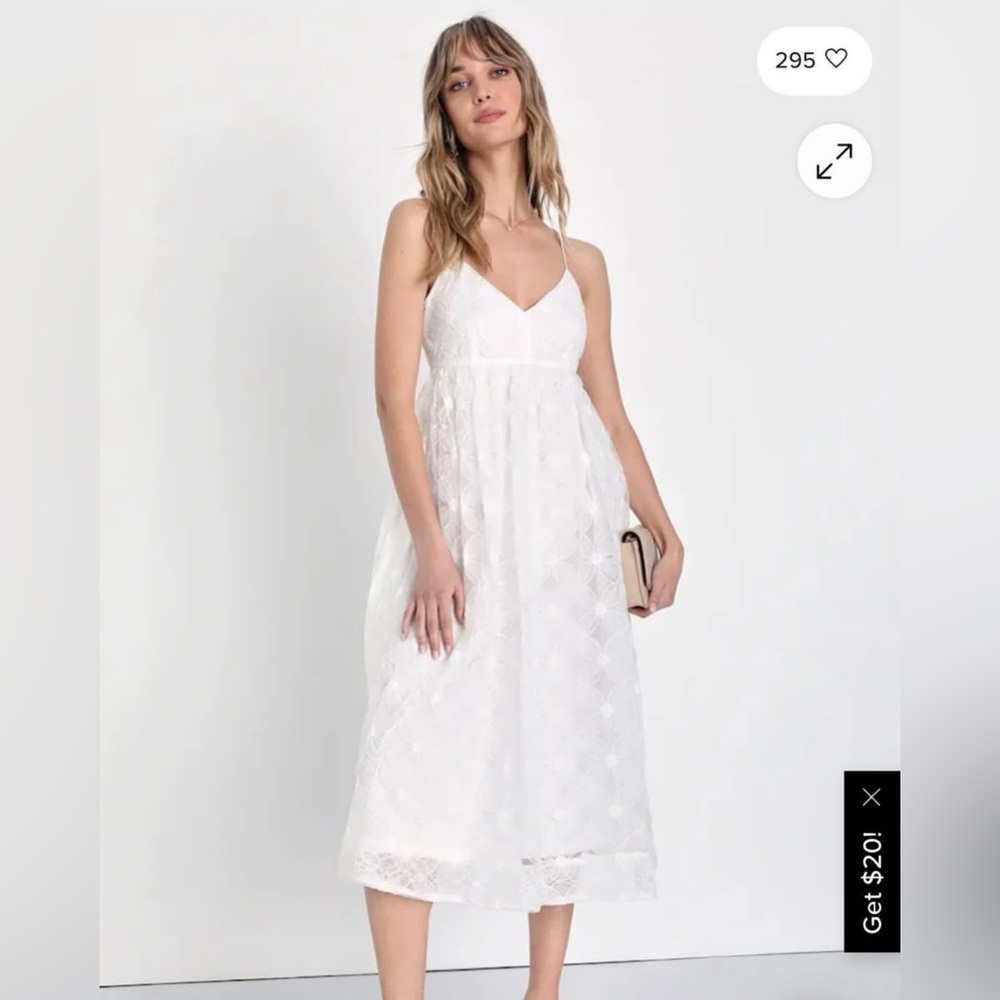 🤍 Lulu’s Radiate Elegance Ivory Floral Tulle Midi Dress – Size M 🤍